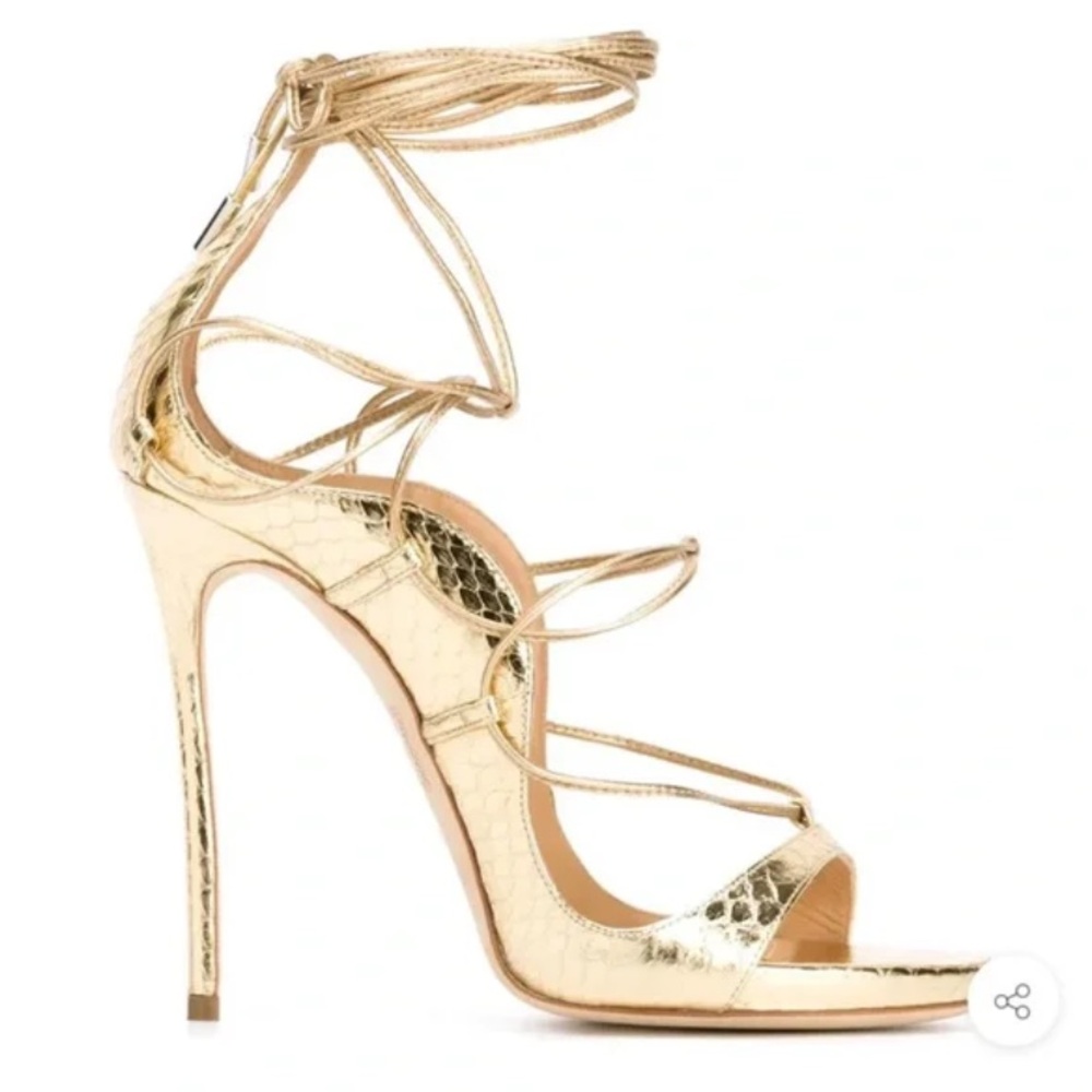 Dsquared2 RiRi inspired Gold snake print Strappy High Heels
